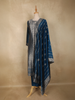 Peacock Blue Floral Zari Woven Design Silk Straight Suit with Dupatta