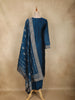 Peacock Blue Floral Zari Woven Design Silk Straight Suit with Dupatta