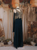 Peacock Blue Floral and Geometric Embroidered Georgette Palazzo Suit