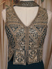 Peacock Blue Floral and Geometric Embroidered Georgette Palazzo Suit