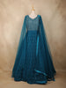 Peacock Blue Heavy Sequins Embroidered Net Gown with Dupatta