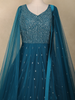 Peacock Blue Heavy Sequins Embroidered Net Gown with Dupatta
