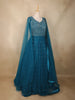 Peacock Blue Heavy Sequins Embroidered Net Gown with Dupatta