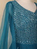 Peacock Blue Heavy Sequins Embroidered Net Gown with Dupatta