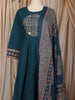 Peacock Blue Kalamkari Printed Design Cotton Anarkali Salwar Suit with Matching Dupatta