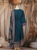 Peacock Blue Kalamkari Printed Design Cotton Anarkali Salwar Suit with Matching Dupatta