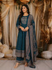 Peacock Blue Kalamkari Printed Design Cotton Anarkali Salwar Suit with Matching Dupatta