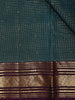 Peacock Blue Mini Checked with Butta Zari Woven Design Pure Kanchipuram Silk Saree with Contrast Zari Border