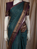 Peacock Blue Mini Checked with Butta Zari Woven Design Pure Kanchipuram Silk Saree with Contrast Zari Border