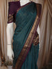 Peacock Blue Mini Checked with Butta Zari Woven Design Pure Kanchipuram Silk Saree with Contrast Zari Border