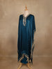 Peacock Blue Mirror Work Semi Silk Kaftan Suit