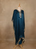 Peacock Blue Mirror Work Semi Silk Kaftan Suit