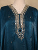 Peacock Blue Mirror Work Semi Silk Kaftan Suit
