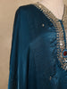 Peacock Blue Mirror Work Semi Silk Kaftan Suit