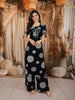 Peacock Blue Oversized Circular Mirror and Thread Embroidered Design Cotton Palazzo Suit