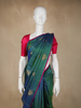 Peacock Blue Paisley Butta Woven Design Pure Kanchipuram Silk Saree with Contrast Blouse