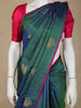 Peacock Blue Paisley Butta Woven Design Pure Kanchipuram Silk Saree with Contrast Blouse