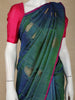 Peacock Blue Paisley Butta Woven Design Pure Kanchipuram Silk Saree with Contrast Blouse