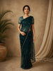 Peacock Blue Sequins and Beads Embroidered Design Net Designer Saree