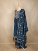 Peacock Blue Sequins and Thread Embroidered Georgette Palazzo Suit with Dupatta