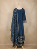 Peacock Blue Sequins and Thread Embroidered Georgette Palazzo Suit with Dupatta