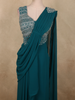 Peacock Blue Solid Design Georgette Ready to Wear Draped Saree with Designer Blouse