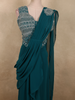 Peacock Blue Solid Design Georgette Ready to Wear Draped Saree with Designer Blouse