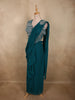 Peacock Blue Solid Design Georgette Ready to Wear Draped Saree with Designer Blouse