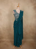 Peacock Blue Solid Design Georgette Ready to Wear Draped Saree with Designer Blouse