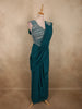 Peacock Blue Solid Design Georgette Ready to Wear Draped Saree with Designer Blouse