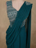 Peacock Blue Solid Design Georgette Ready to Wear Draped Saree with Designer Blouse