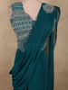 Peacock Blue Solid Design Georgette Ready to Wear Draped Saree with Designer Blouse