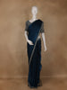 Peacock Blue Solid Organza Saree With Stone Embellished Border And Designer Blouse