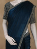Peacock Blue Solid Organza Saree With Stone Embellished Border And Designer Blouse