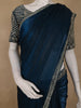 Peacock Blue Solid Organza Saree With Stone Embellished Border And Designer Blouse