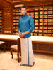 Peacock Blue Solid Woven Shirt with White Dhoti Featuring Teal Woven Border Combo Set