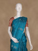 Peacock Blue Striped With Floral Butta Design Woven Pure Kanchipuram Silk Saree