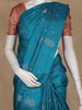 Peacock Blue Striped With Floral Butta Design Woven Pure Kanchipuram Silk Saree