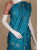 Peacock Blue Striped With Floral Butta Design Woven Pure Kanchipuram Silk Saree