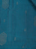 Peacock Blue Striped With Floral Butta Design Woven Pure Kanchipuram Silk Saree