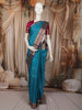 Peacock Blue Vaira Oosi Kattam Zari Woven Design Pure Kanchipuram Silk Saree with Contrast Korvai Zari Border