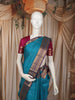 Peacock Blue Vaira Oosi Kattam Zari Woven Design Pure Kanchipuram Silk Saree with Contrast Korvai Zari Border