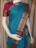 Peacock Blue Vaira Oosi Kattam Zari Woven Design Pure Kanchipuram Silk Saree with Contrast Korvai Zari Border