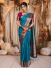 Peacock Blue Vaira Oosi Kattam Zari Woven Design Pure Kanchipuram Silk Saree with Contrast Korvai Zari Border