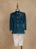 Peacock Blue Velvet Indo-Western Kids Sherwani With Horse Embellished Shoulder