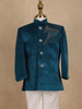 Peacock Blue Velvet Indo-Western Kids Sherwani With Horse Embellished Shoulder