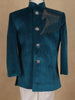 Peacock Blue Velvet Indo-Western Kids Sherwani With Horse Embellished Shoulder