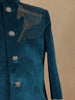 Peacock Blue Velvet Indo-Western Kids Sherwani With Horse Embellished Shoulder