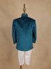 Peacock Blue Velvet Indo-Western Kids Sherwani With Horse Embellished Shoulder