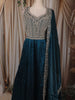 Peacock Blue Zari Embroidered Design Georgette Gown with Dupatta